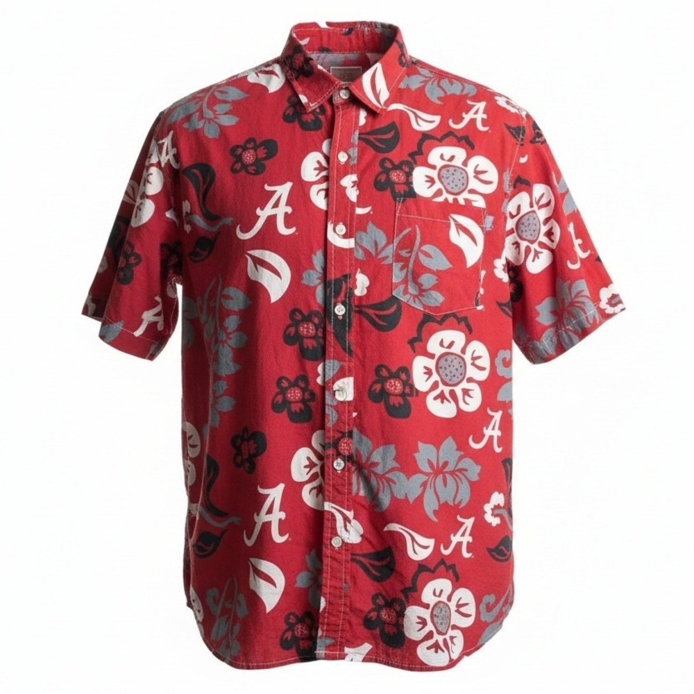 Wes and Willy Alabama Crimson Tide Men XL Red Floral Button Down Shirt 1940 AL